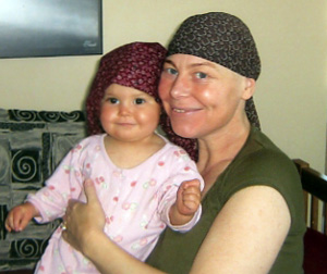 Lisa and Lilah wearing head scarves